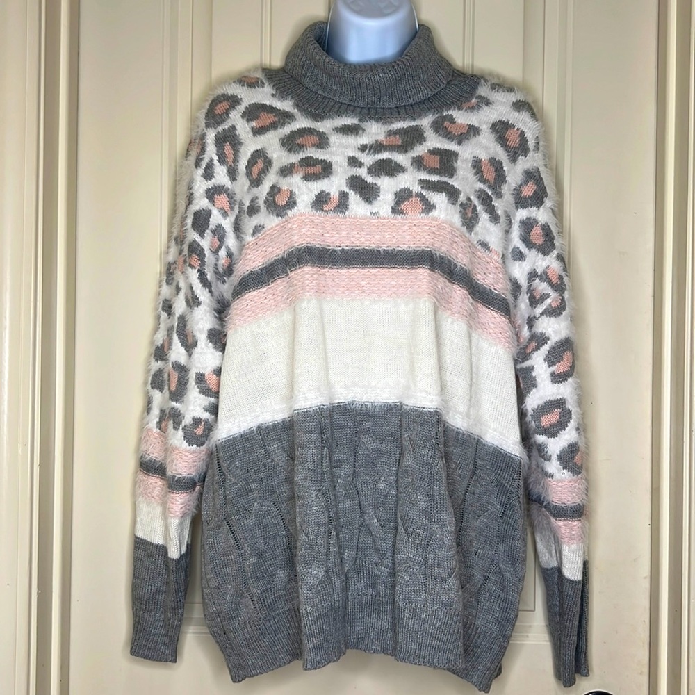 Absolutely Famous Animal Print Cowl Neck Sweater